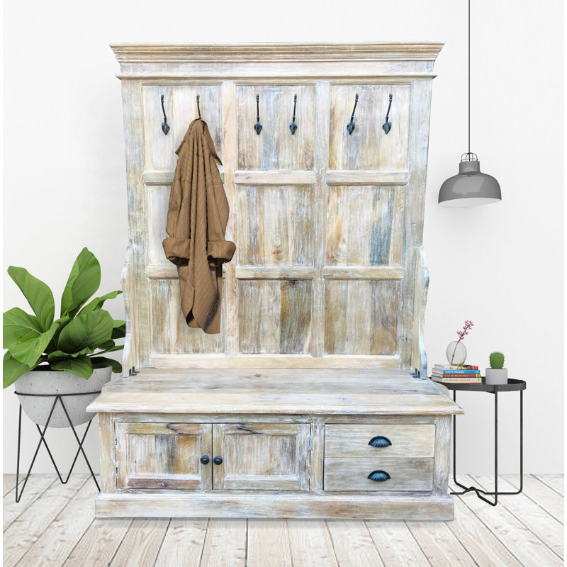 Gracie Oaks Hampartsum Mango Solid Wood Hall Tree with Bench and Shoe